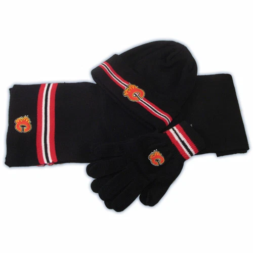 Calgary Flames CCM 5054 Senior NHL Hockey Knit Set  Hat,Scarf,Gloves - Image 1 of 1