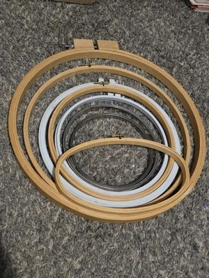8 Vintage Embroidery Hoops wood 1 Oval, 3 Round, 2 metal, 2 plastic (6" - 14") - Image 1 of 4