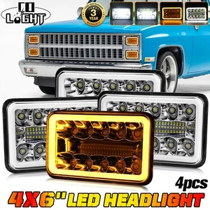Fit Chevy C10 Pickup truck 81-1985 4PCS 4x6" LED Headlights Amber DRL Hi/Lo Beam - Picture 1 of 10