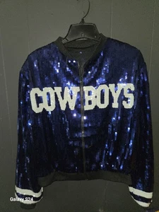  Chaqueta Vaqueros Cremallera Talla Grande Mujer Nueva Chaqueta Secuencia Azul Brillo - Imagen 1 de 9