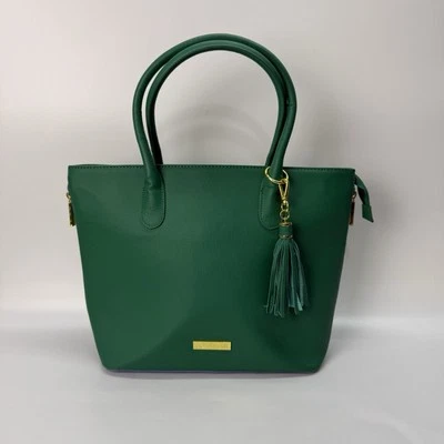 Joy & Iman Kelly Green Leather Tote Bag Structured Satchel Purse Business Chic - Image 1 of 4