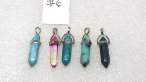 5 PC FLOURITE LARIMAR RAINBOW QUARTZ HOWLITE JASPER GEMSTONE POINT PENDANTS # 6 - Picture 1 of 3