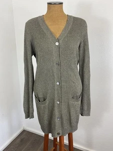 Vintage 90’s Donna Karan DKNY Long Tunic Cardigan L Boyfriend Heavy Drape Green - Picture 1 of 14