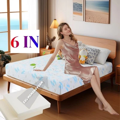 6IN Gel Memory Foam Cooling Mattress Motion Isolation CertiPUR-US Pressure Redue - Image 1 of 4