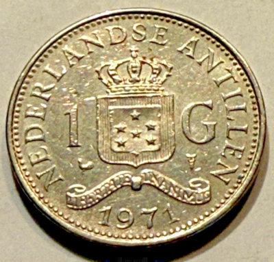 Moneda circulada de un florín de las Antillas Neerlandesas 1971 Foto 1 de 2