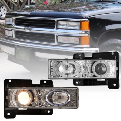 For 1988-1999 Chevy GMC C/K 1500 2500 95-00 Tahoe Headlights Halo Projector Pair - Image 1 of 4