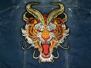 Demon Dragon Tiger Head 14" Large Iron-On Embroidered Patch, Jacket Back Big Cat - Bild 1 von 4