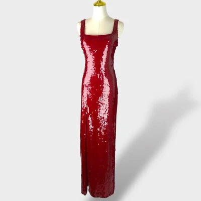 NUEVO CON ETIQUETAS STAUD $600 Le Sable Diseñador Rojo Lentejuelas Maxi Vestido Vestido Midi Pequeño Grande XL Foto 1 de 4