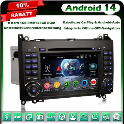 Android 14 Autoradio GPS CD Mercedes A/B Klasse W169 W245 Sprinter Viano Crafter - Bild 1 von 4