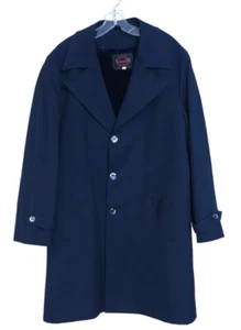 Vtg Mens Botany 500 Navy Trench Coat Zip Out Faux Fur Liner SZ 44 Burgundy Lined - Picture 1 of 12