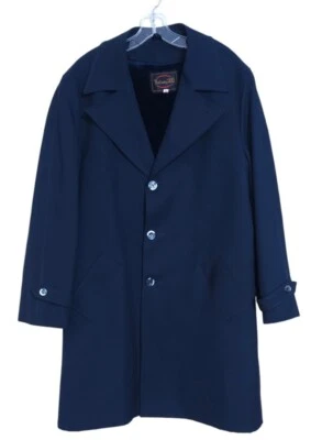 Vtg Mens Botany 500 Navy Trench Coat Zip Out Faux Fur Liner SZ 44 Burgundy Lined - Image 1 of 4