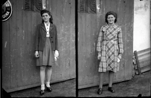 Doppelt Portraits -frauen Anhänger Scheune Antik Negativ Foto Gläser An. 1940 - Picture 1 of 1