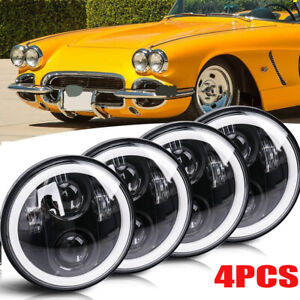 4X 5.75" 5-3/4" inch Round LED Headlights Halo DRL Angel Eyes DOT Projector Beam