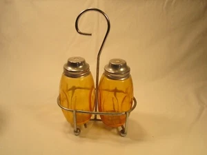 Salero y pimentero vintage de vidrio AIRKO ámbar [A5f] - Imagen 1 de 2