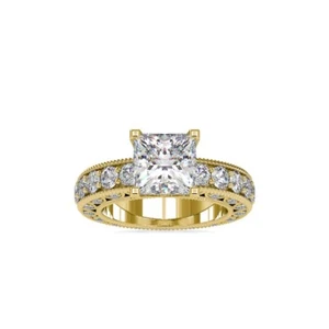 Princess Cut Moissanite 4.5ct D VVS Sterling Silver Gold Plated Wedding Ring - Picture 1 of 5