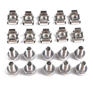 10 pièces écrous et vis de cage à trous carrés en métal nickelé pour armoire de rack de serveur - Photo 1/12