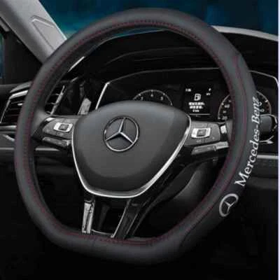D-shape 15inch Car Steering Wheel Cover For Mercedes Benz New Faux Leather Black Foto 1 de 3