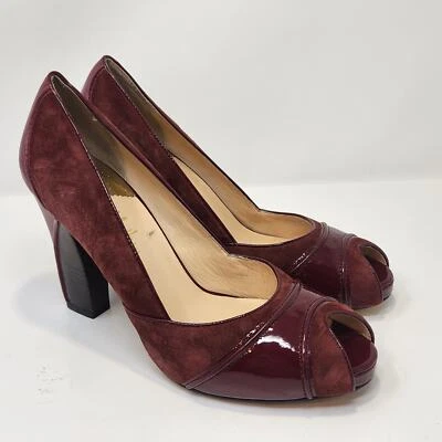 Cole Haan Women Dalya Air Pump Wine Suede Leather Heels Size 10.5 B Peep Toe - Image 1 of 4