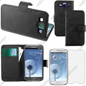 Etui Coque Portefeuille PU Cuir Noir pour Samsung Galaxy S3 i9300 + Verre - Imagen 1 de 1