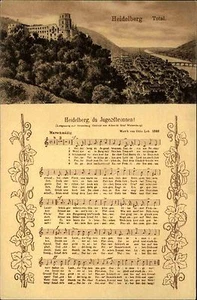 Heidelberg s/w AK ~1920/30 Totale mit Burg Liedtext Heidelberg du Jugendbrunnen - Bild 1 von 2