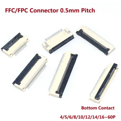 FFC/FPC Connector 0.5mm Pitch Bottom Contact 4/5/6/8/10/12/14/16~60P Flat Cable - Image 1 of 3