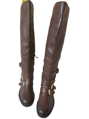 NUEVA Bota Mujer Aldo Talla 9 Marrón Cuero Hebillas Hasta la Rodilla Foto 1 de 4