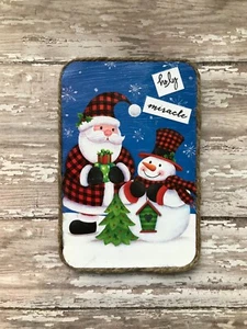 Handmade Mixed Media Christmas Picture Tiered Tray Decor Shelf Decor Santa Snow - Picture 1 of 2