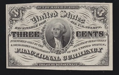 US 3c Fractional Currency Note w/ Great Margins FR 1226 V Ch CU (001) - Image 1 of 2
