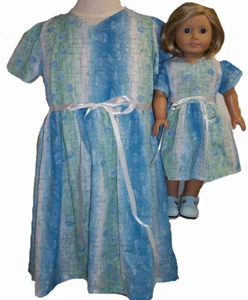 Matching Shades of Blue Dresses For Girl and Dolls Size 5 - Picture 1 of 4