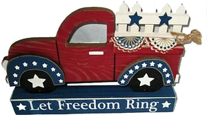PATRIOTIC TABLE SITTER PLAQUE ~ 9" X 6" 1" ~ RED TRUCK/LET FREEDOM RING - Picture 1 of 1