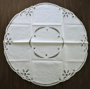 Mesa de Colección Algodón Blanco Battenberg Encaje Bordado 33" Creación Pavo Real - Imagen 1 de 12