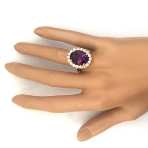 6.30 Ct Oval Cut Natural Amethyst & Diamond Wedding Ring 14K Solid Yellow Gold - Picture 1 of 8