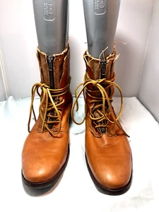JOHN FLUEVOG Men's Brown Leather Boots US 13 Canvas Lined Zip Up Lace Up 15 Pics - Picture 1 of 15
