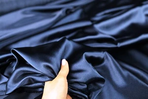 Dark Navy Satin Charmeuse Fabric By The Yard 246 - Picture 1 of 15