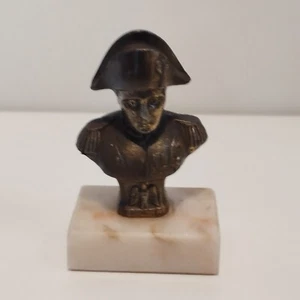 🟢Vtg bust Napoleon Bonaparte France brass natural stone stand🟢3,7 inches - Picture 1 of 6