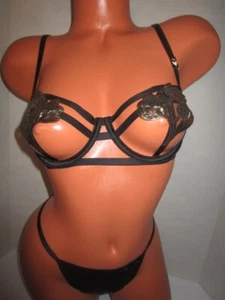 VICTORIA'S SECRET  VERY SEXY STRAPPY FLORAL GOLD LEAF  BRA SET~ 36B/M ~ NWT - Picture 1 of 8