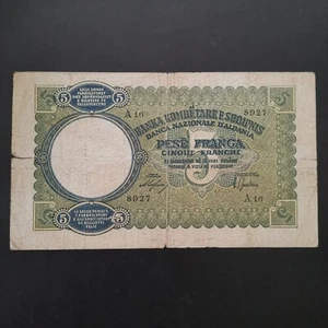 BILLET 5 FRANGA 1939 ALBANIE / ALBANIA BANKNOTE - Foto 1 di 3