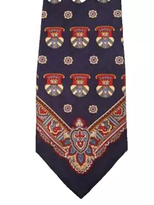 Dark Blue Necktie With Crowns And Stars John Blair Red Green Champagne Gold (O) - Picture 1 of 4