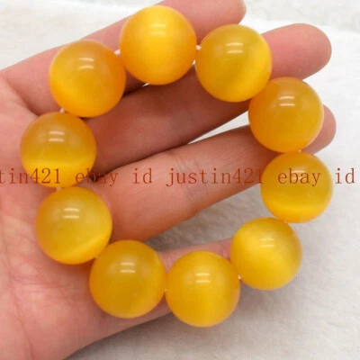 Huge 20mm Natural Multicolor Opal Cat's Eye Gemstone Beads Bracelet 7.5" AAA+ - Image 1 of 4