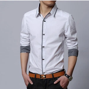 Mens Dress Shirts Long Sleeve Luxury Casual Slim Fit Business Work Camisas Shirt - Picture 1 of 19