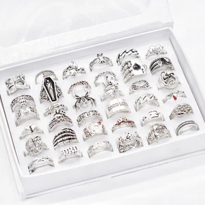 Wholesale 30 Mixed Vintage Rings For Women Men Punk Gothic Animal Skull Jewelry - Picture 1 of 7