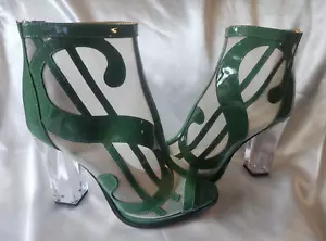 Katy Perry The Richie Mesh Dollar Money 4.25” Patent Heels Green Booties Size 7 - Picture 1 of 10