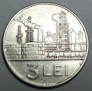 Romania /Rumänien 3 LEI 1963 Fabrikanlage & Wappen fast st/near unc.+ Kapsel - Picture 1 of 4