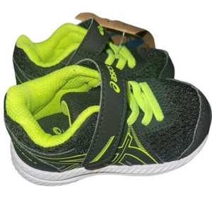 ASICS Toddler Sneakers Tennis Shoes New Mesh Black Neon Athletic Running Size K4 - Picture 1 of 11