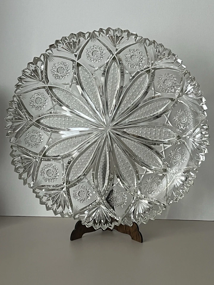 Böhmische Servierplatte Bleikristall fein geschliffen Zackenrand Ø28 cm Böhmen - Bild 1 von 4