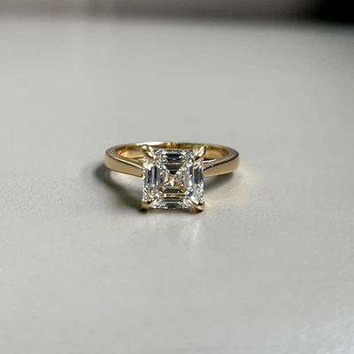 Asscher Cut Diamond Ring 14k Yellow Gold 3 Carat IGI Lab Created Engagement - Image 1 of 4
