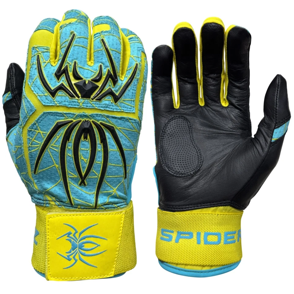 Guantes de bateo de béisbol Spiderz ENDITE X con correa de muñeca para adultos, turquesa/amarillo, XL Foto 1 de 1