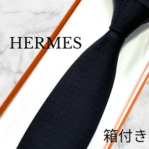 With Box HERMES Tie Fasone Navy Jacquard H Pattern - Picture 1 of 4