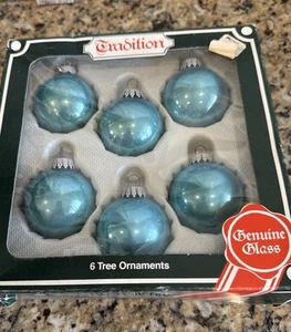 6 Vintage Blue Glass Ornaments In Box West Germany Kugelgruss - Picture 1 of 6