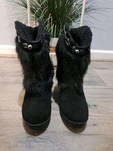 Bearpaw Mariah schwarze Damen-Wildlederstiefel mit Absatz und NeverWet Größe 8M US - Bild 1 von 10